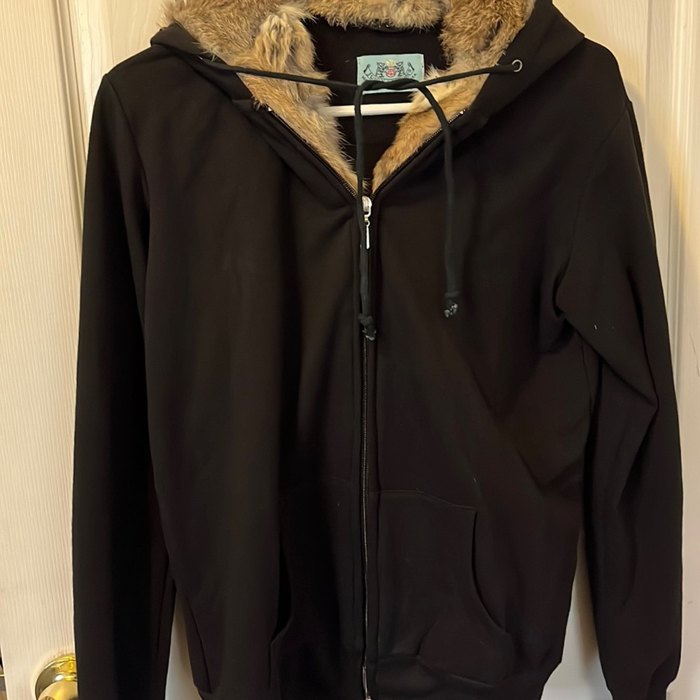 Juicy Couture Hooded Sweatshirt with rabbit fur lined hood and neck.